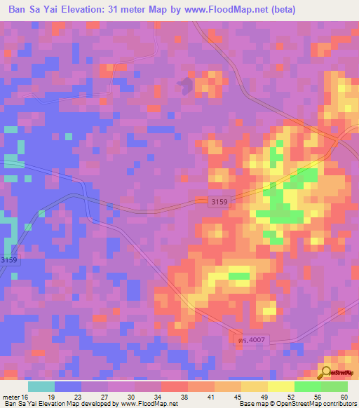 Ban Sa Yai,Thailand Elevation Map