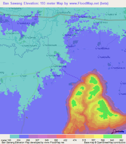 Ban Sawang,Thailand Elevation Map