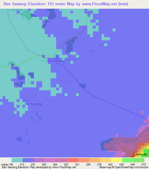 Ban Sawang,Thailand Elevation Map