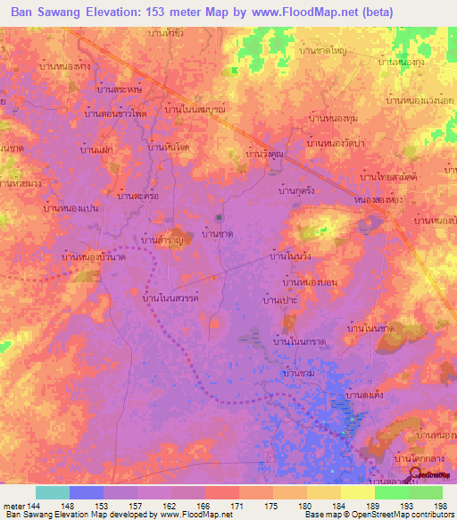 Ban Sawang,Thailand Elevation Map