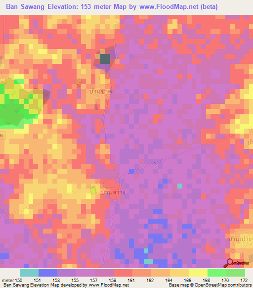 Ban Sawang,Thailand Elevation Map