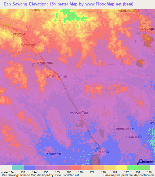 Ban Sawang,Thailand Elevation Map