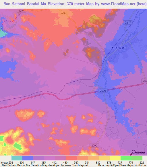 Ban Sathani Bandai Ma,Thailand Elevation Map