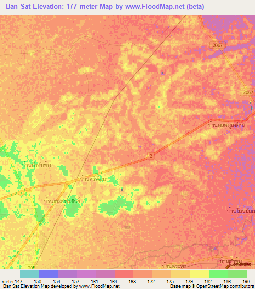 Ban Sat,Thailand Elevation Map