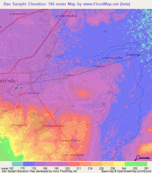Ban Saraphi,Thailand Elevation Map