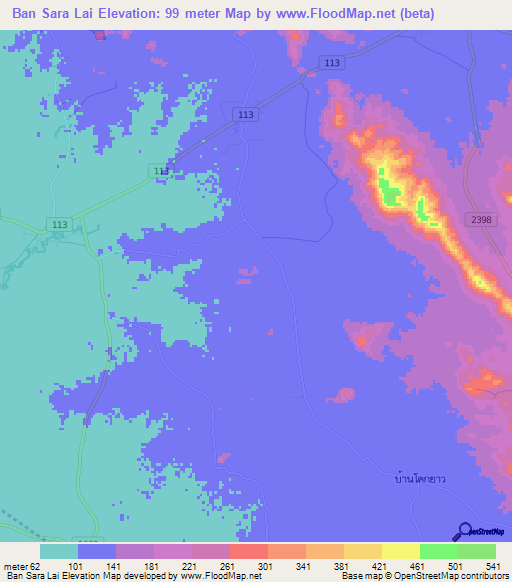 Ban Sara Lai,Thailand Elevation Map