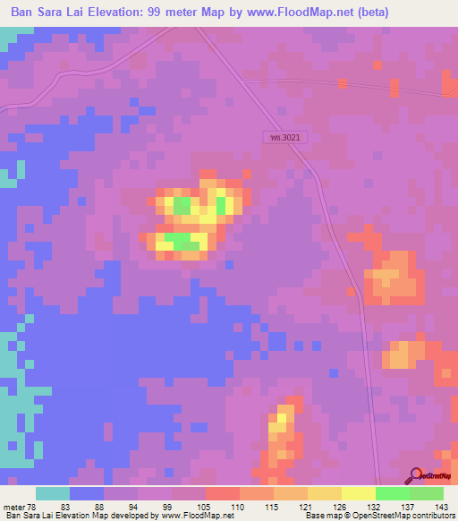 Ban Sara Lai,Thailand Elevation Map