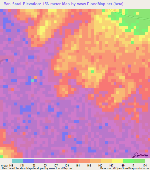 Ban Sarai,Thailand Elevation Map