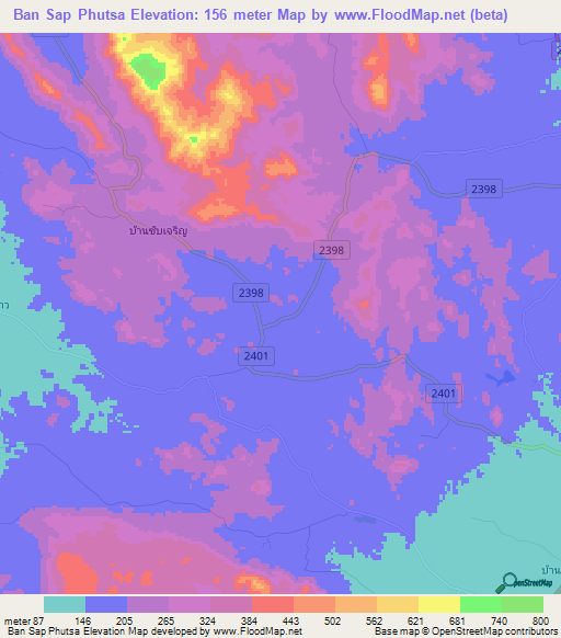 Ban Sap Phutsa,Thailand Elevation Map