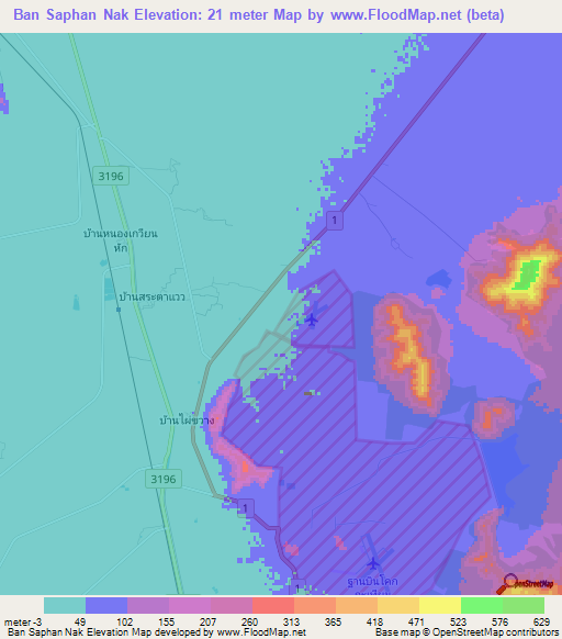 Ban Saphan Nak,Thailand Elevation Map