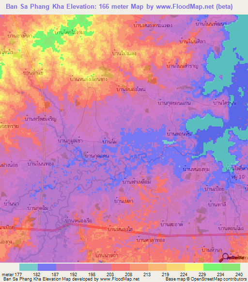Ban Sa Phang Kha,Thailand Elevation Map