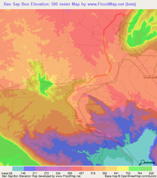 Ban Sap Bon,Thailand Elevation Map