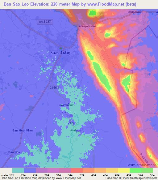 Ban Sao Lao,Thailand Elevation Map