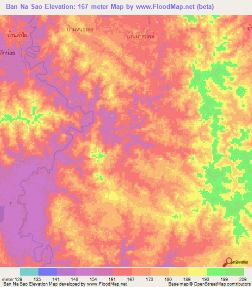 Ban Na Sao,Thailand Elevation Map