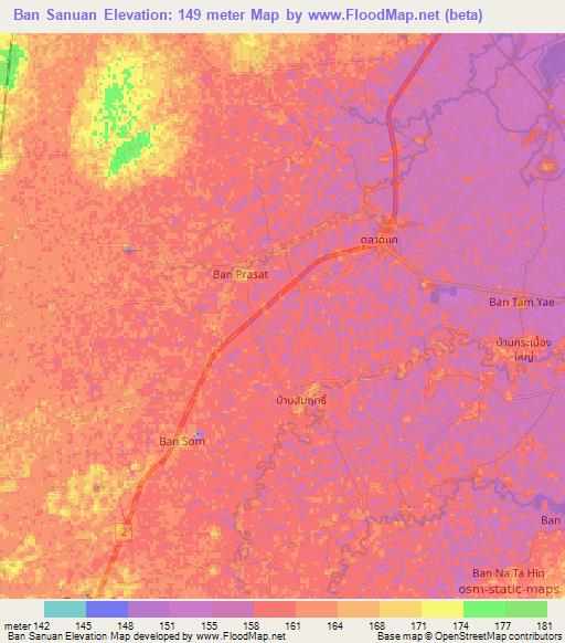Ban Sanuan,Thailand Elevation Map