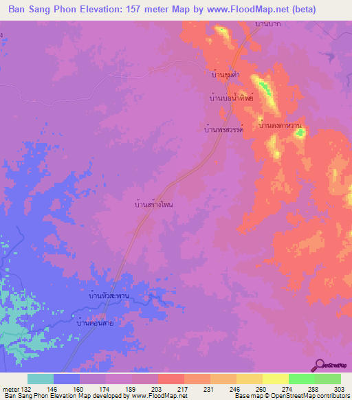 Ban Sang Phon,Thailand Elevation Map