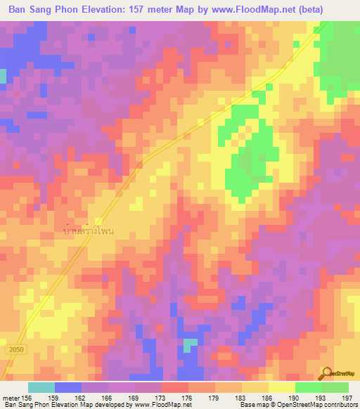 Ban Sang Phon,Thailand Elevation Map