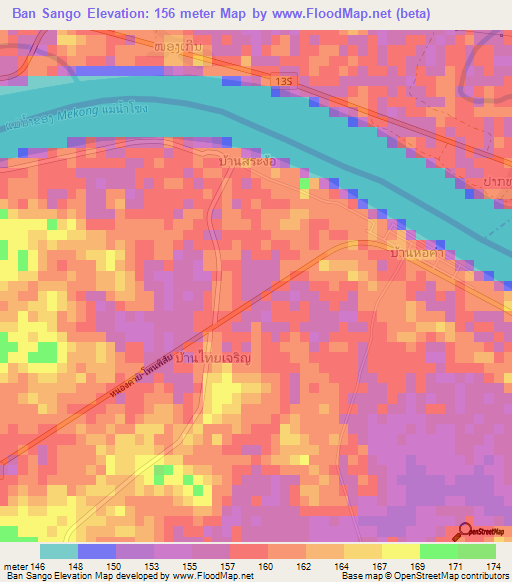 Ban Sango,Thailand Elevation Map