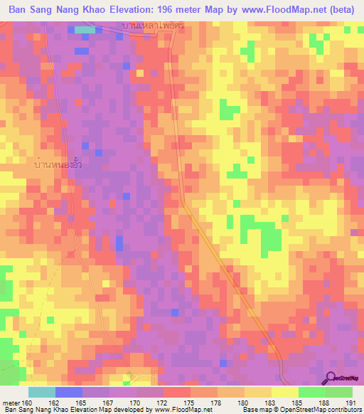 Ban Sang Nang Khao,Thailand Elevation Map