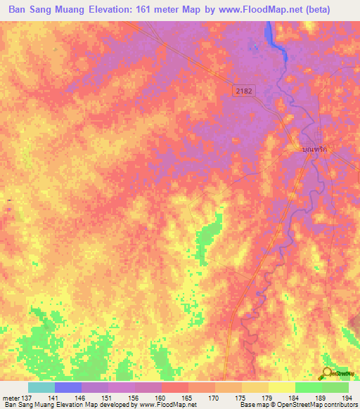 Ban Sang Muang,Thailand Elevation Map
