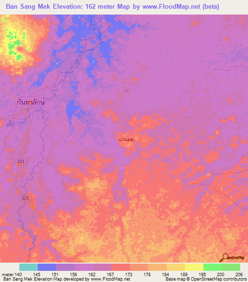 Ban Sang Mek,Thailand Elevation Map