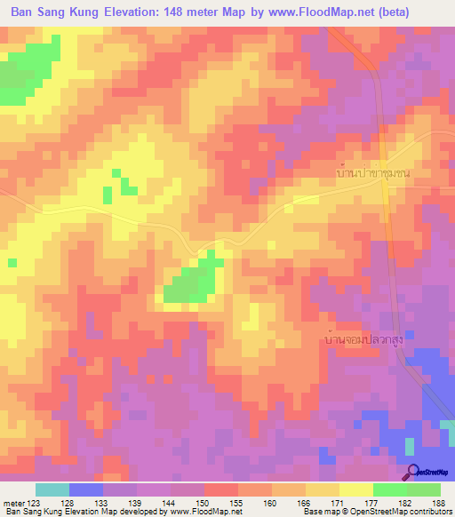 Ban Sang Kung,Thailand Elevation Map