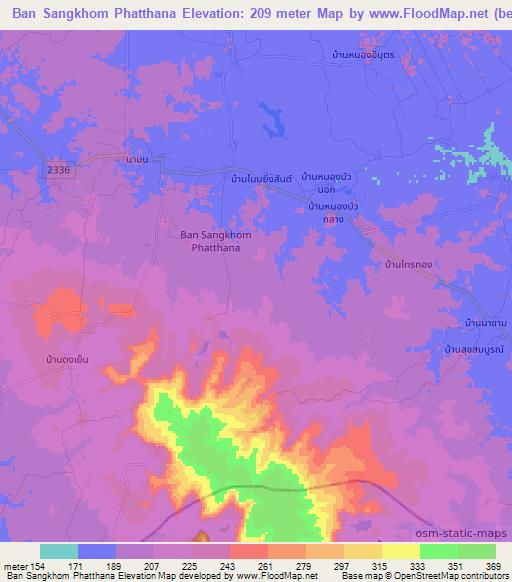 Ban Sangkhom Phatthana,Thailand Elevation Map