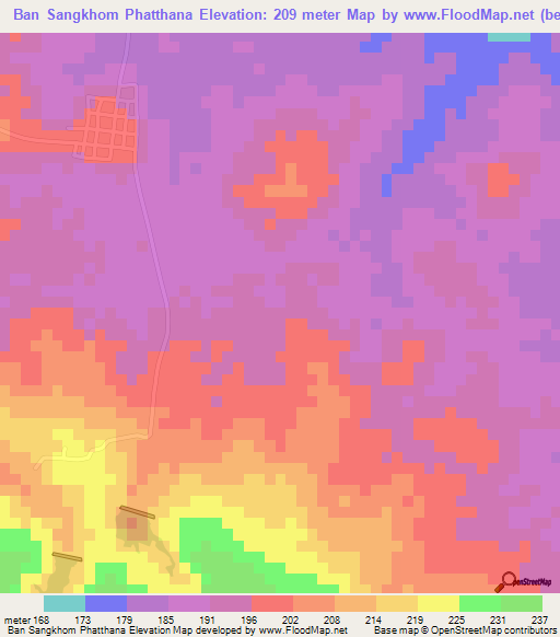 Ban Sangkhom Phatthana,Thailand Elevation Map