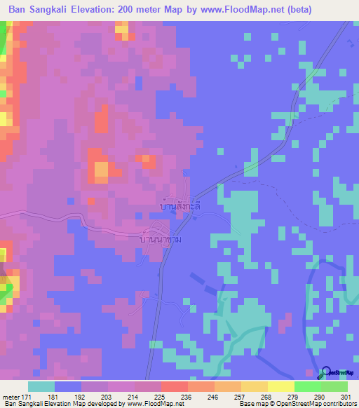 Ban Sangkali,Thailand Elevation Map