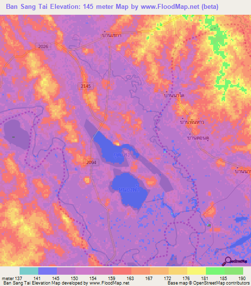 Ban Sang Tai,Thailand Elevation Map