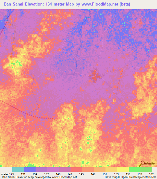 Ban Sanai,Thailand Elevation Map