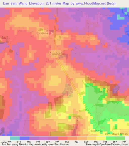 Ban Sam Wang,Thailand Elevation Map