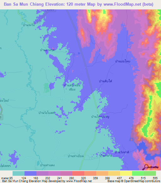 Ban Sa Mun Chiang,Thailand Elevation Map