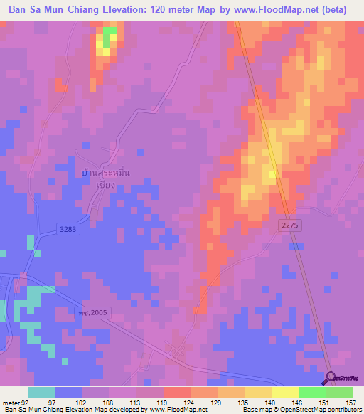 Ban Sa Mun Chiang,Thailand Elevation Map