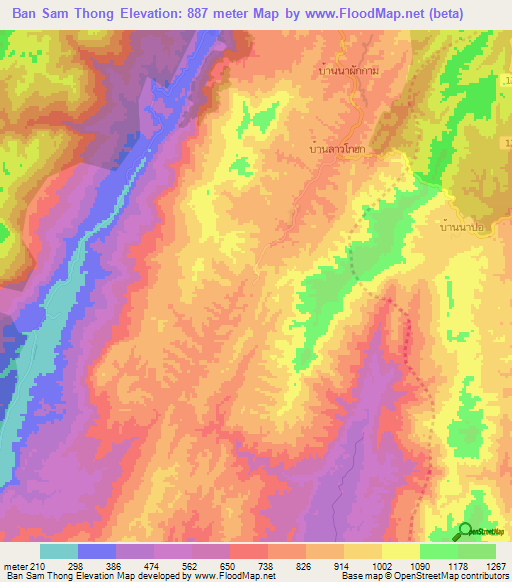 Ban Sam Thong,Thailand Elevation Map