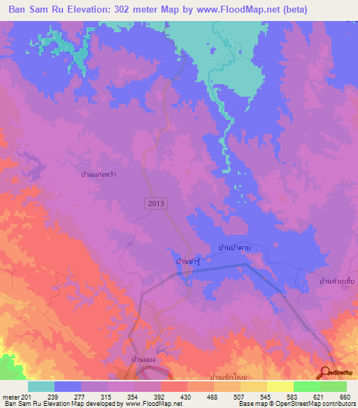 Ban Sam Ru,Thailand Elevation Map
