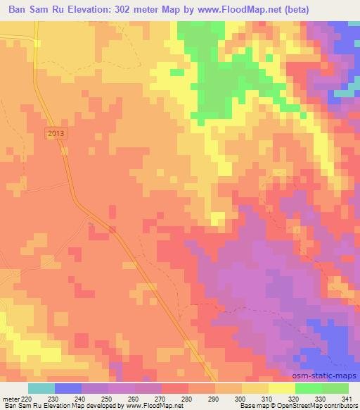 Ban Sam Ru,Thailand Elevation Map