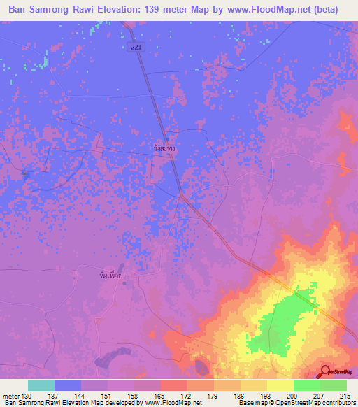 Ban Samrong Rawi,Thailand Elevation Map