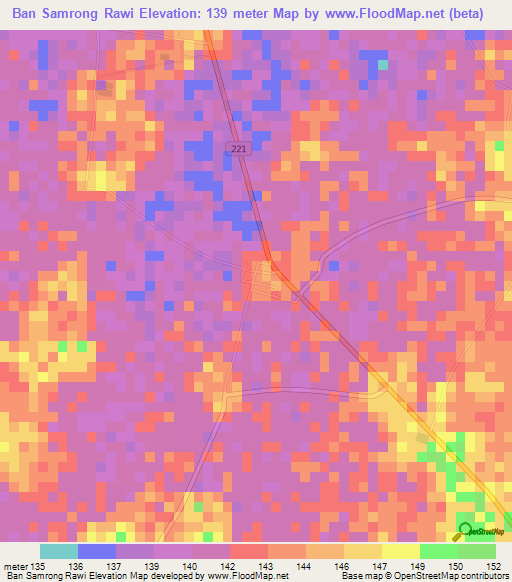 Ban Samrong Rawi,Thailand Elevation Map