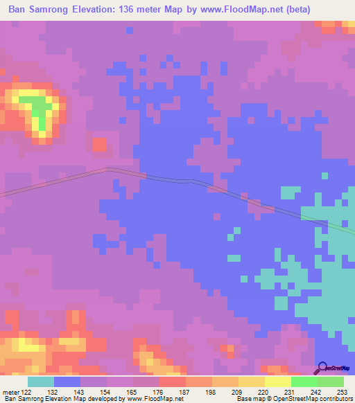 Ban Samrong,Thailand Elevation Map
