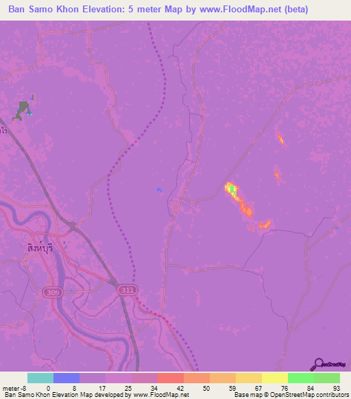 Ban Samo Khon,Thailand Elevation Map