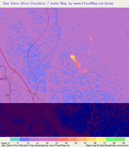Ban Samo Khon,Thailand Elevation Map