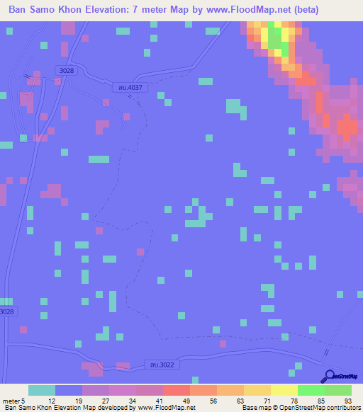Ban Samo Khon,Thailand Elevation Map