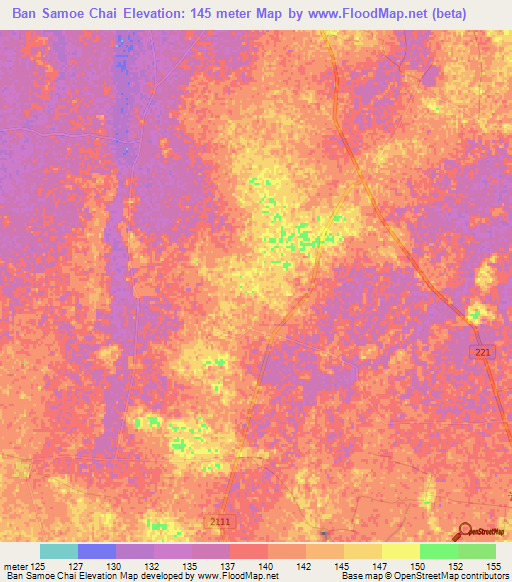 Ban Samoe Chai,Thailand Elevation Map