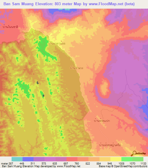 Ban Sam Muang,Thailand Elevation Map