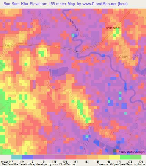Ban Sam Kha,Thailand Elevation Map