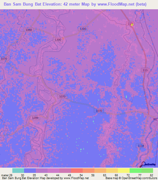 Ban Sam Bung Bat,Thailand Elevation Map