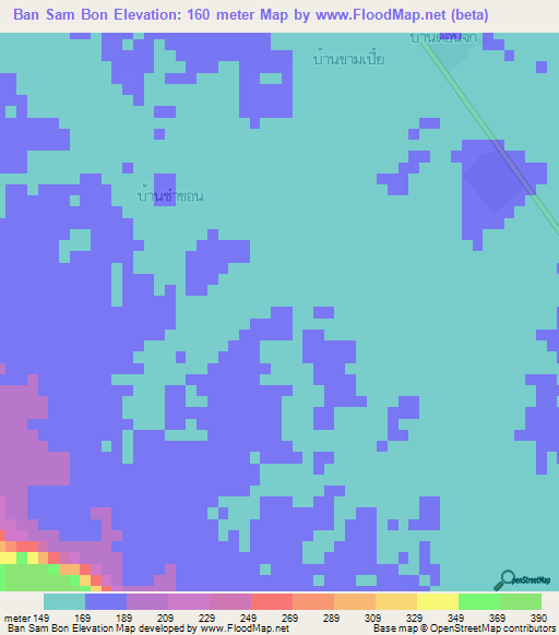 Ban Sam Bon,Thailand Elevation Map