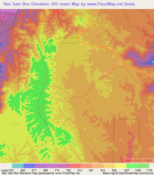 Ban Sam Bon,Thailand Elevation Map