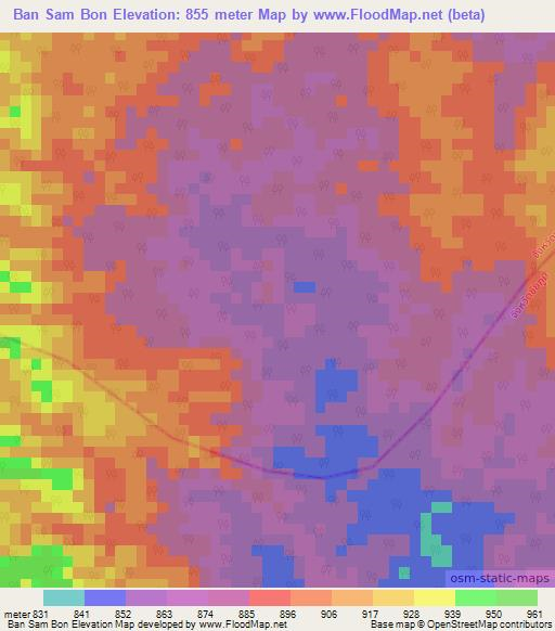 Ban Sam Bon,Thailand Elevation Map